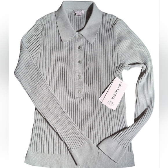 Athleta Tops - Athleta Stretchy Soft Ribbed Button-Up Long Sleeved OLIVE GREEN Sweater Top 💚